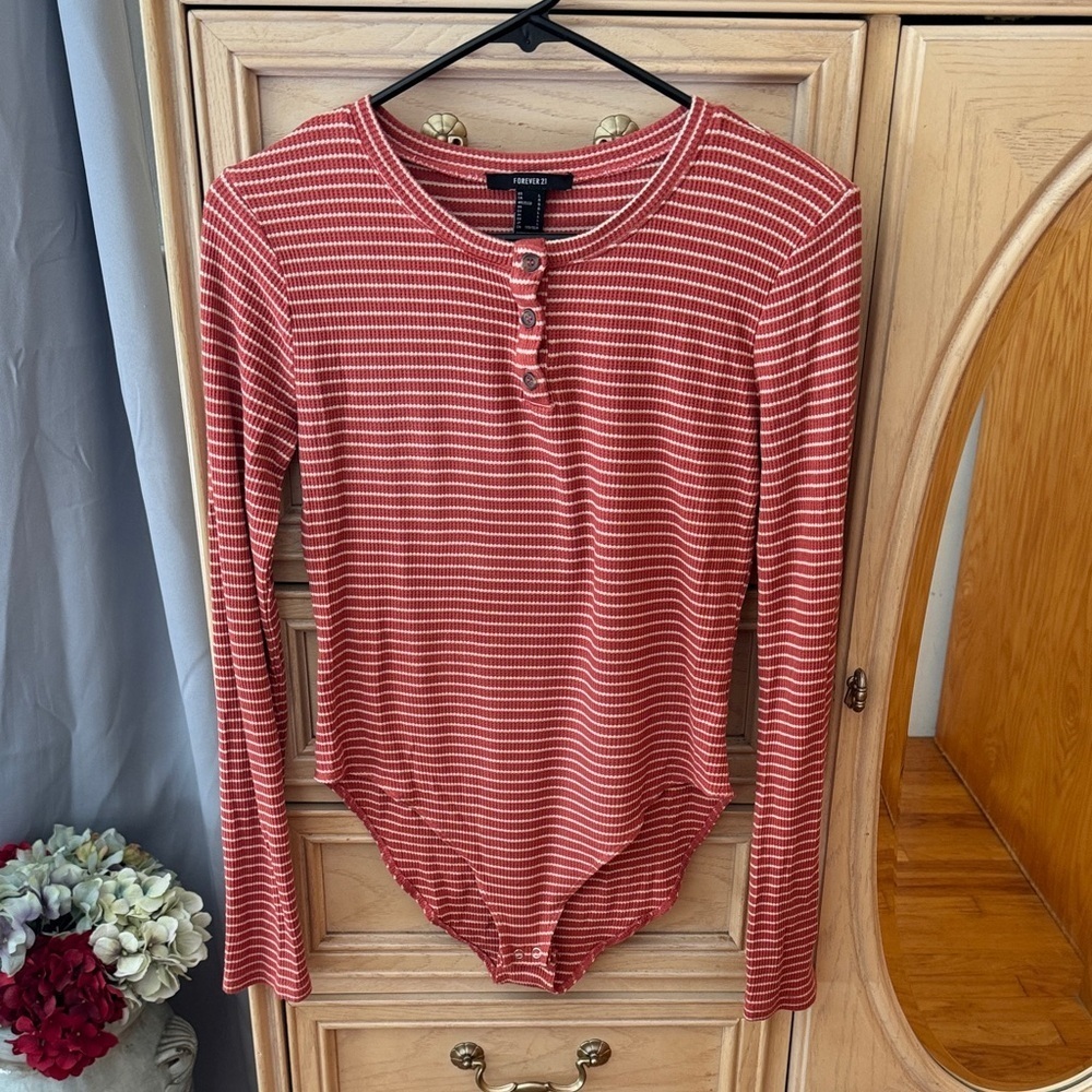 Forever 21 Red Striped Bodysuit